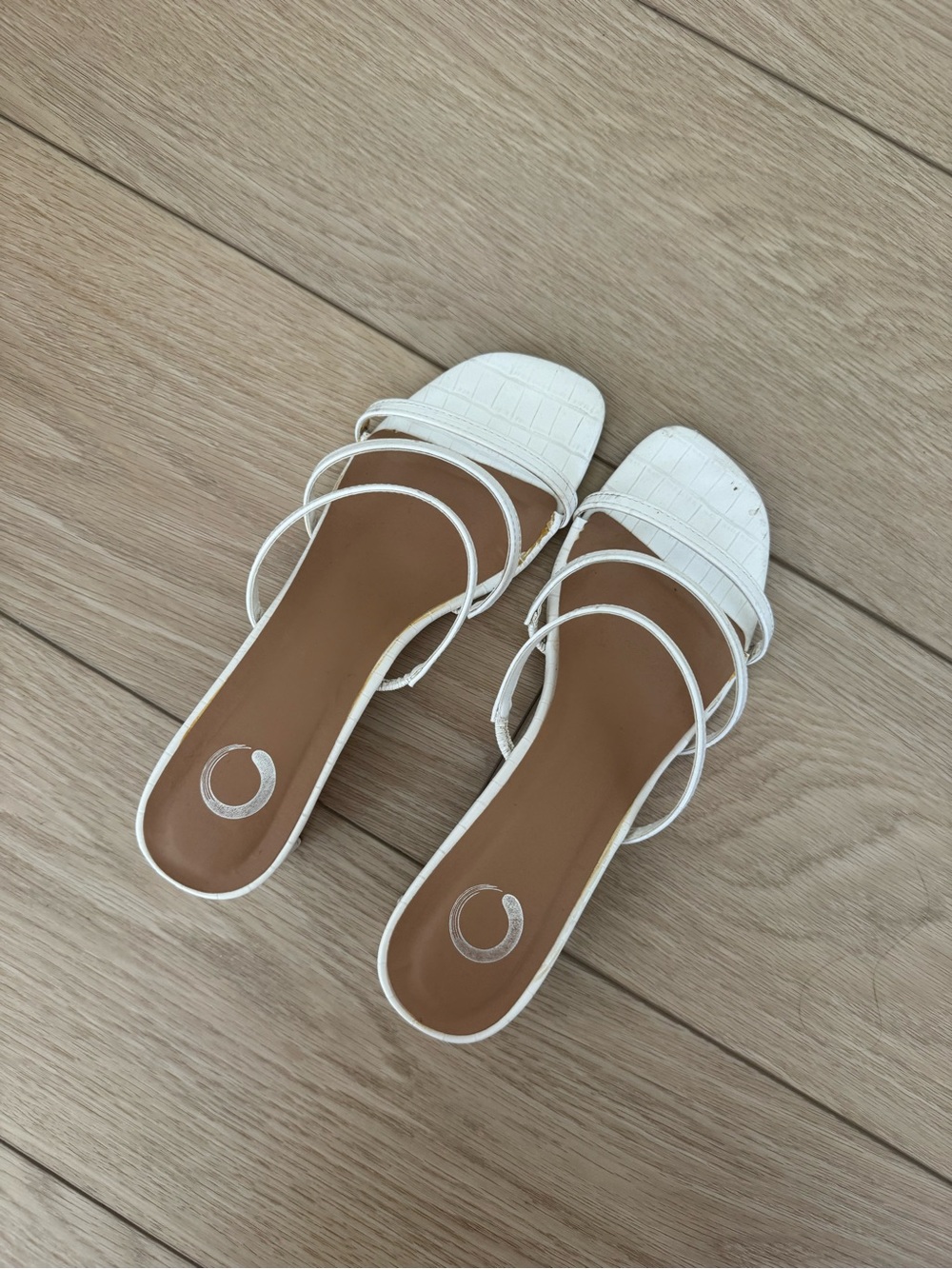 White Strappy Square-Toe Slide Sandals